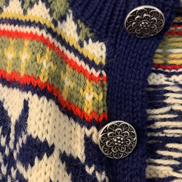 Vintage 50s 60s Nordic Norwegian Wool Sweater Winter Snow Ski Folksy - Men’s L - Picture 3 of 5